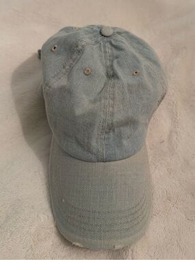 Light Wash Denim Baseball Cap - Distressed Brim